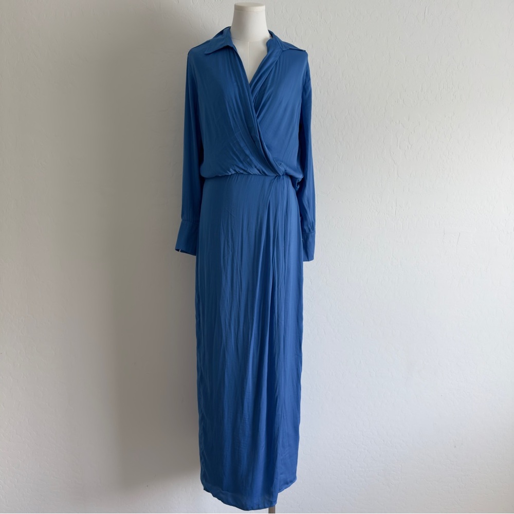 NWT Free People Blue Long Sleeve Wrap Maxi Dress